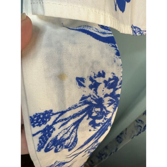 Flying Tomato wrap blouse  blue and white floral print puff sleeves size Large - Picture 6 of 9